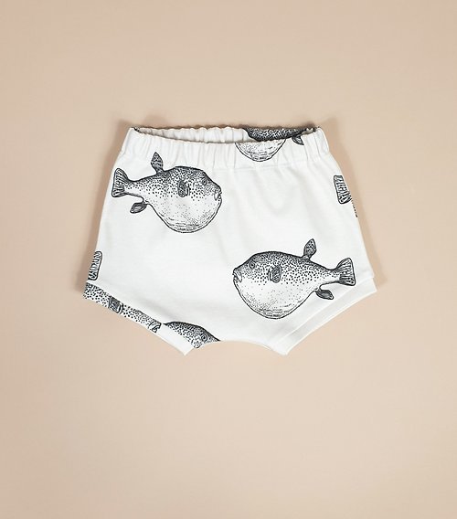 8 a.m.Apparel Puffer fish baby shorts, baby boy shorts, baby girl shorts, kids shorts