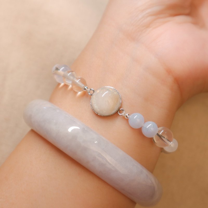 [Clear] Soothes emotionsl Aquamarine×White Crystal×Purple and White Rabbit Hair×White Jadel Original - Bracelets - Crystal 