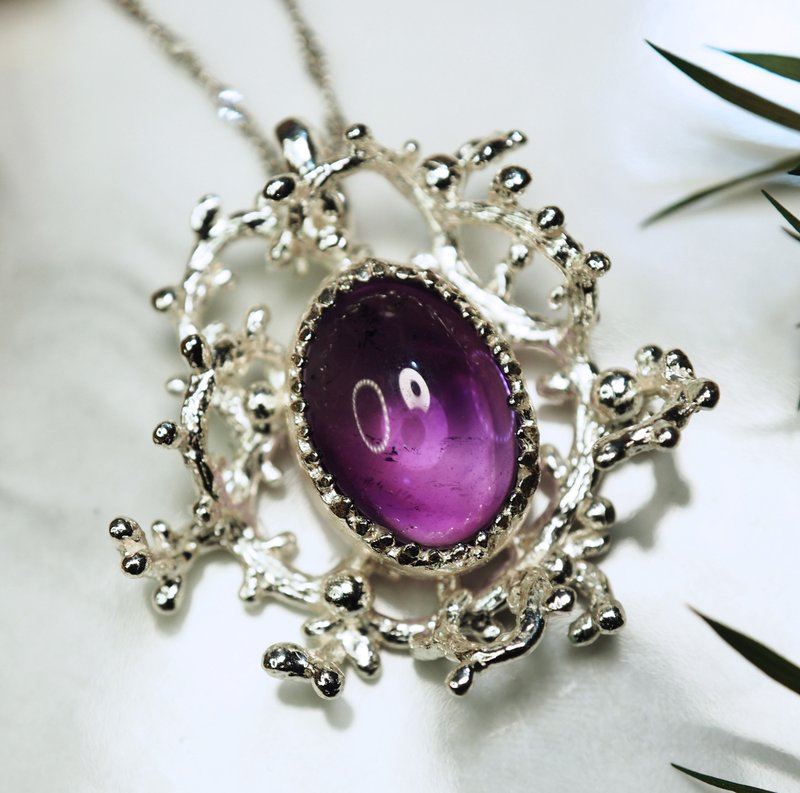 925 Silver vine amethyst necklace - สร้อยคอ - เงินแท้ สีม่วง