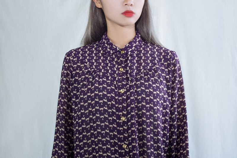 Purple Swan Vintage Long Sleeve Shirt - Women's Shirts - Polyester Purple