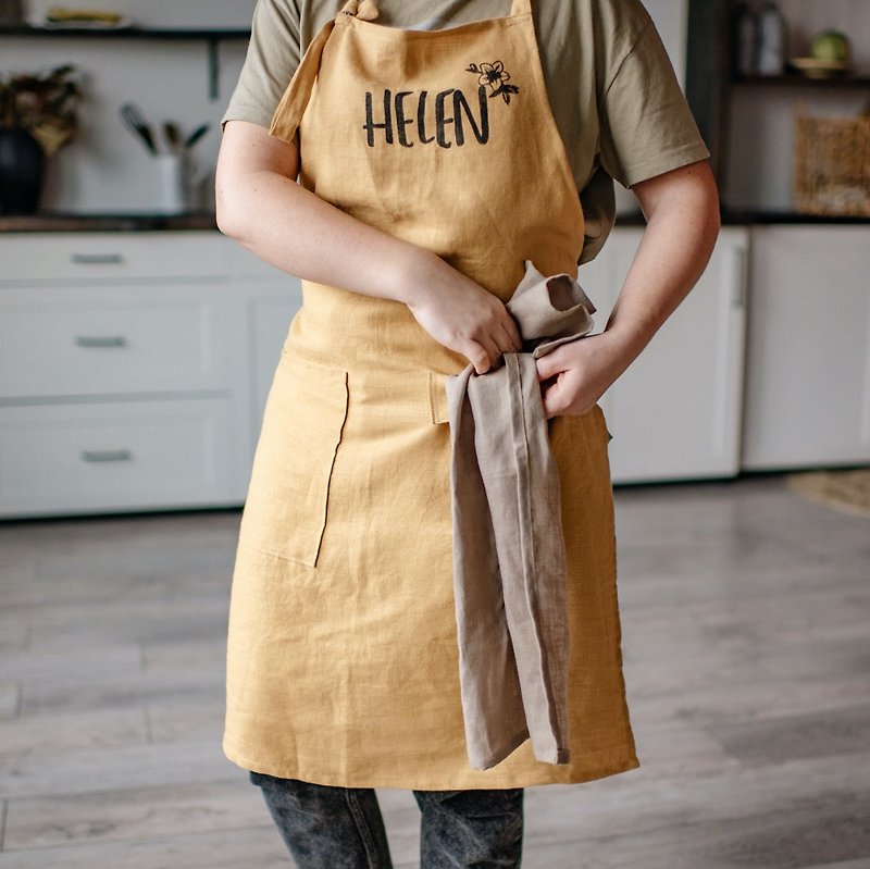 Apron for woman - 100% Linen - Handmade - Free shipping - Aprons - Eco-Friendly Materials Multicolor
