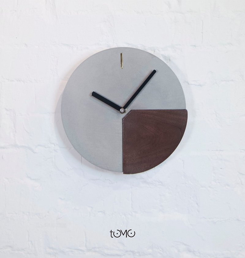TOMO-Mud and Wood Clock / Walnut / Clock Cement Solid Wood Silent - นาฬิกา - ปูน สีเทา
