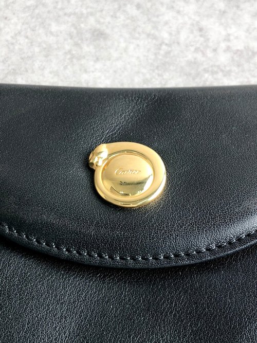 カルティエ　コインケース　小銭入れ　ビンテージ　革　財布　ウォレット　黒 新古品 カルティエ Cartier サファイアライン ヴィンテージ