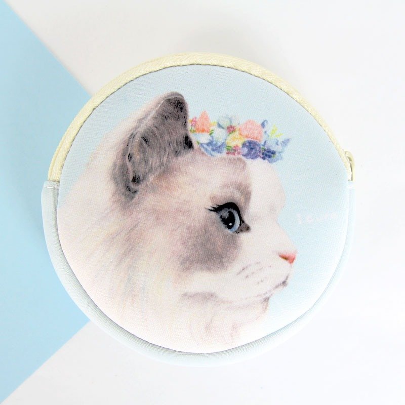 I money white coin hand painted wind - H9. Persian cat cat - กระเป๋าใส่เหรียญ - วัสดุกันนำ้ ขาว
