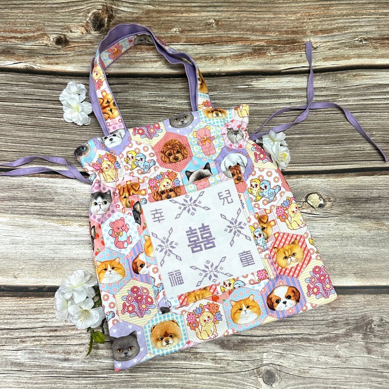 Happy children's handbag purple totebag - กระเป๋าถือ - ผ้าฝ้าย/ผ้าลินิน หลากหลายสี