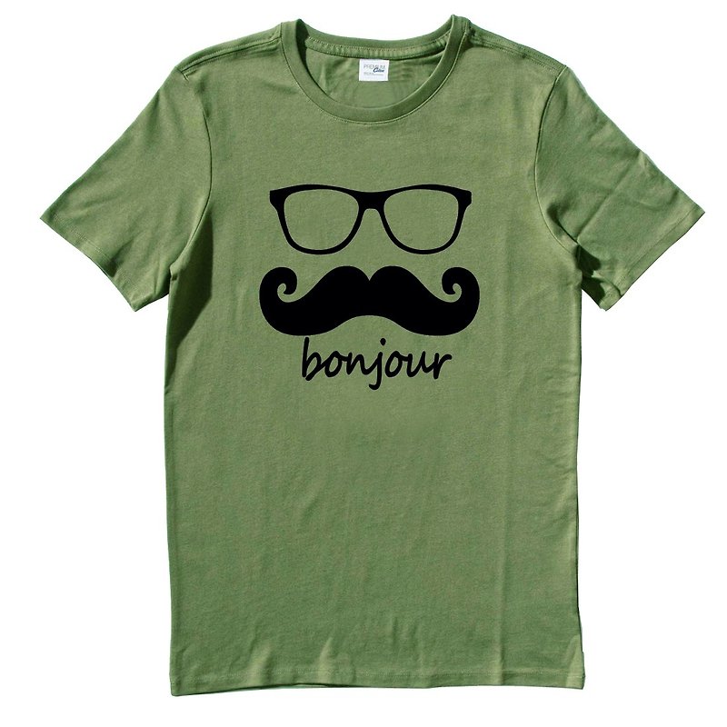 bonjour army green t shirt - เสื้อยืดผู้ชาย - ผ้าฝ้าย/ผ้าลินิน สีเขียว