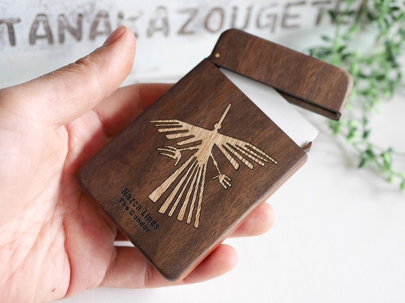 Wooden business card holder [Nazca Lines The Condor] Walnut - Card Holders & Cases - Wood 
