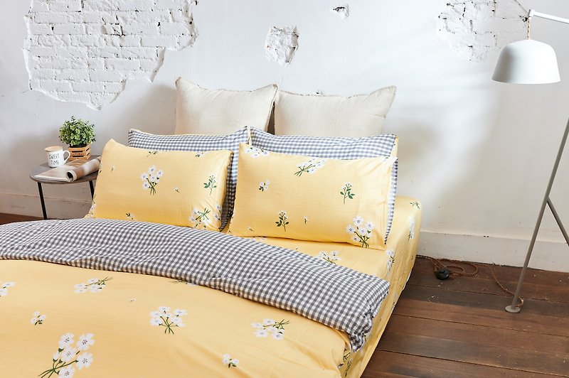 100% combed cotton / bed cover, duvet cover and pillowcase set (single/double/large) Spring Flower - Bedding - Cotton & Hemp Yellow