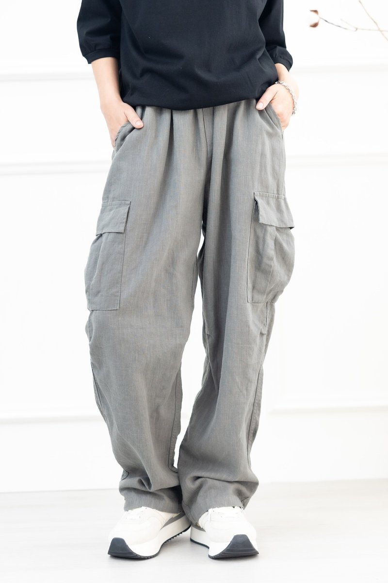 Linen trousers dark gray - Unisex Pants - Other Materials Gray