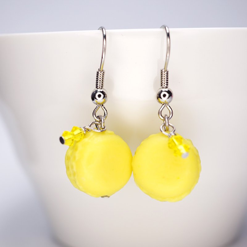 *Playful Design* Lemon Macarons Drop Earrings with Yellow Crystal - Earrings & Clip-ons - Clay Yellow
