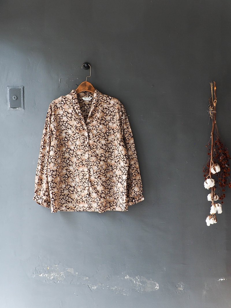River Water Mountain - Wakayama first love winter girl log antique silk shirt top - Women's Shirts - Polyester Khaki
