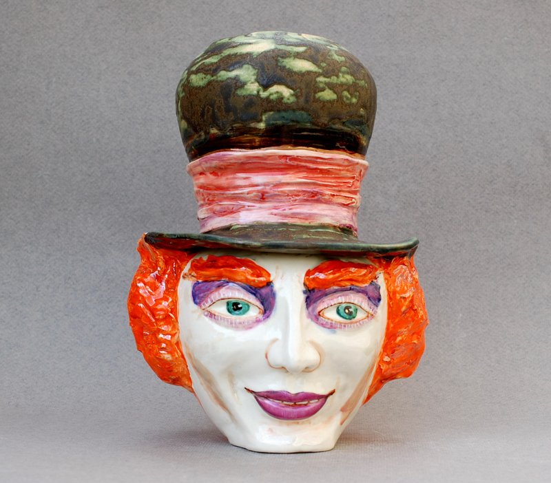 Head Vase Mad Hatter Sculpture vase Alice in Wonderland Decorative