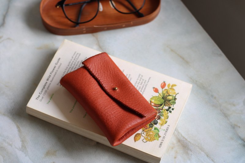 leather edge flap minimal card case - Wallets - Genuine Leather Orange