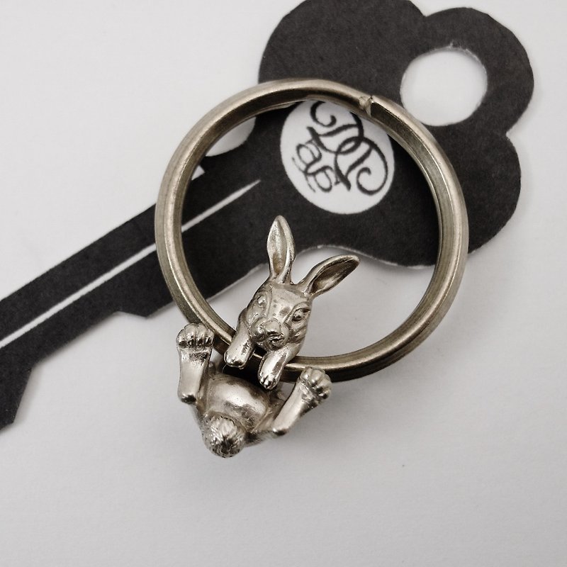 Coco Rabbit Key Ring silver Goodluck Charm Keychain - Keychains - Sterling Silver Silver