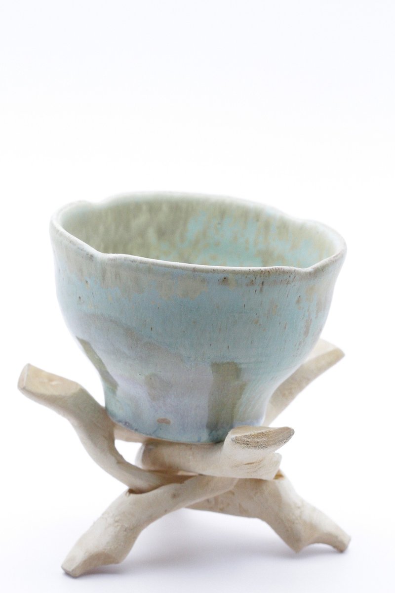 Hand-drawn magic green petal-shaped small tea cup/candle holder 3 - Cups - Pottery Green