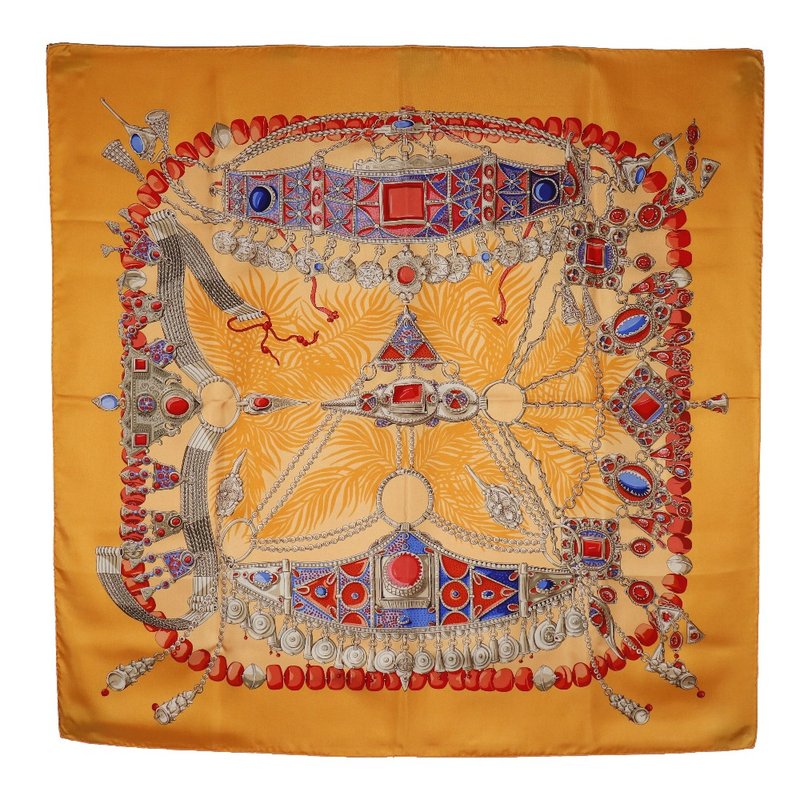 【日本直送】エルメス HERMES カレ90 スカーフ TERRES PRECIEUSES(貴重な場所) シルク オレンジ レディース【中古】 - 絲巾 - 絲．絹 橘色