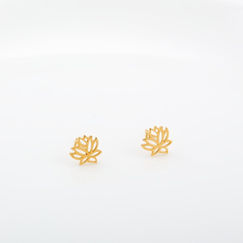 Cute Lotus Flower s925 sterling silver 24k gold plated earrings Birthday gift - ต่างหู - เงินแท้ สีทอง