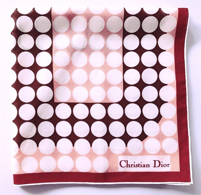Vintage Christian Dior Dot Scarf, 24x 24 inches, hand rolled, Cotton Scarf, - 絲巾 - 棉．麻 粉紅色