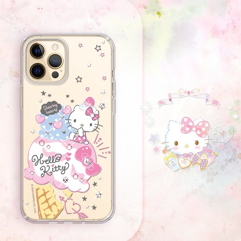 Sanrio iPhone 12 Series Lightweight Military Specification Drop-Resistant Crystal Color Diamond Mobile Phone Case-Ice Cream Katie - Phone Cases - Other Materials Multicolor