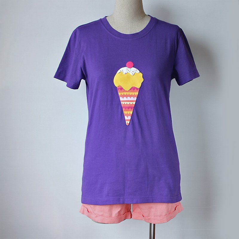 芒果冰淇淋微長版短袖T-shirt - T 恤 - 棉．麻 紫色