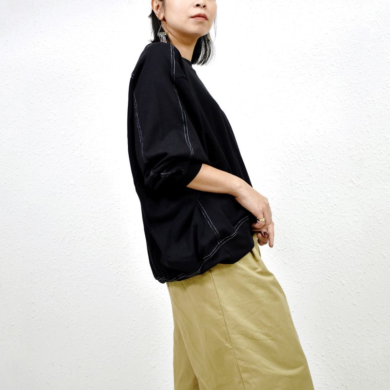 Crew Neck Pullover 黑色 中性寬鬆衛衣 - 帽T/大學T - 棉．麻 黑色