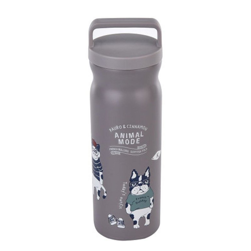 Kusuguru Japan thermos cup bottle with handle 500ml large capacity portable cold thermos cup mocha color - กระติกน้ำ - สแตนเลส สีนำ้ตาล