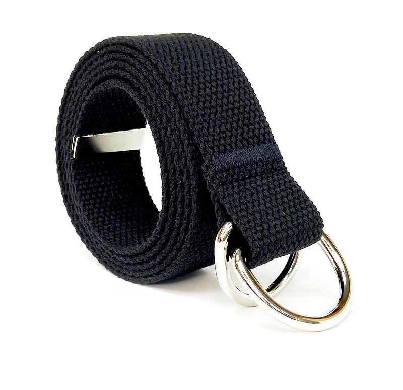 ผ้าฝ้าย/ผ้าลินิน เข็มขัด สีดำ - Double Buckle Belt [Made in Taiwan] 32mm Double Buckle Belt Double Ring Belt Double Ring Belt Braided