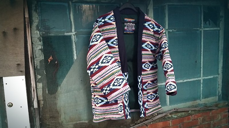 AMIN'S SHINY WORLD handmade custom shop ethnic jacquard cotton smock coat jacket - Women's Casual & Functional Jackets - Cotton & Hemp Multicolor