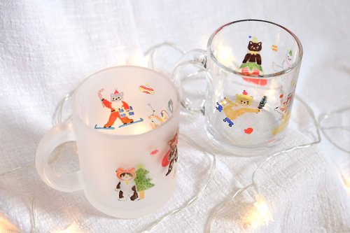 三島 モモコ 【 禮物包裝 】聖誕貓 透明馬克杯