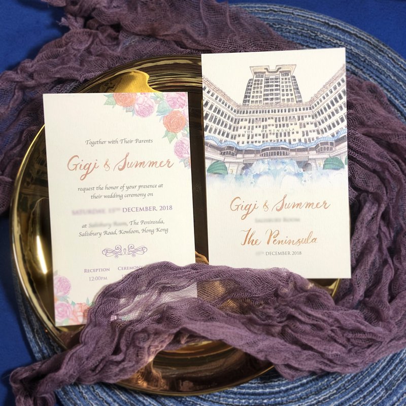 HeyHeyCard 喜喜訂制 香港設計 獨特手繪水彩喜帖 / 結婚請帖 - 喜帖 - 紙 白色