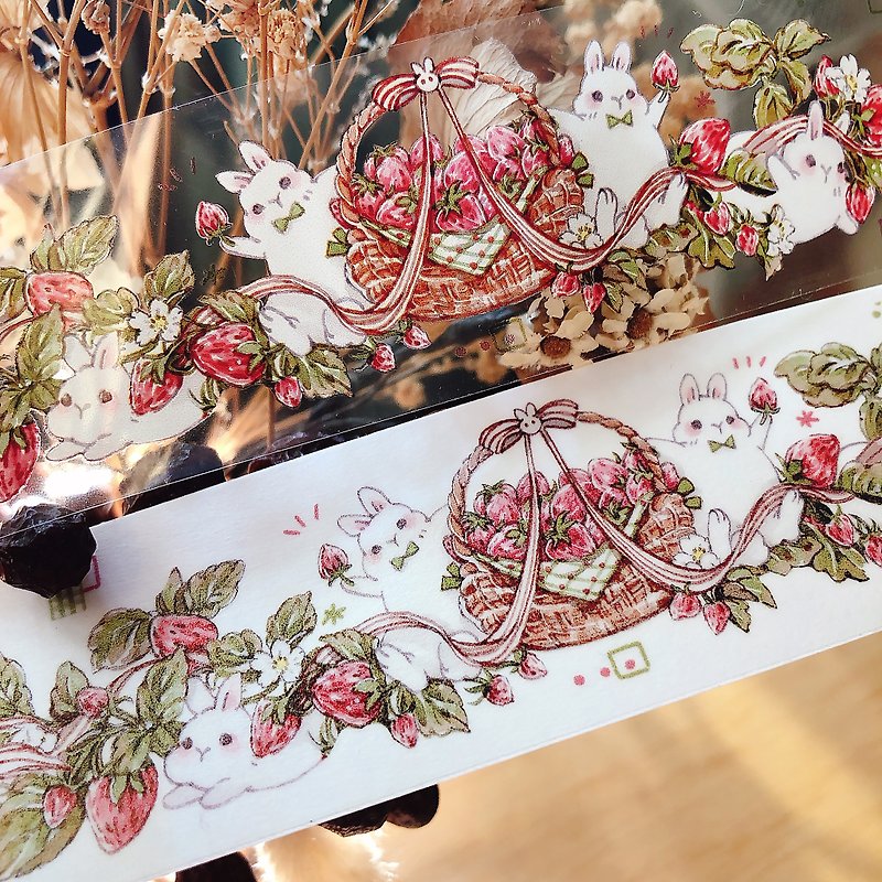 紙 紙膠帶 粉紅色 - 小兔草莓園-紙膠帶 (２種材質)