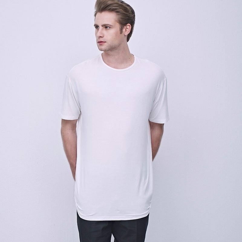 Stone@S Basic T-shirt (LONG) In White / Long version white Tee T-shirt - เสื้อยืดผู้ชาย - ผ้าฝ้าย/ผ้าลินิน ขาว