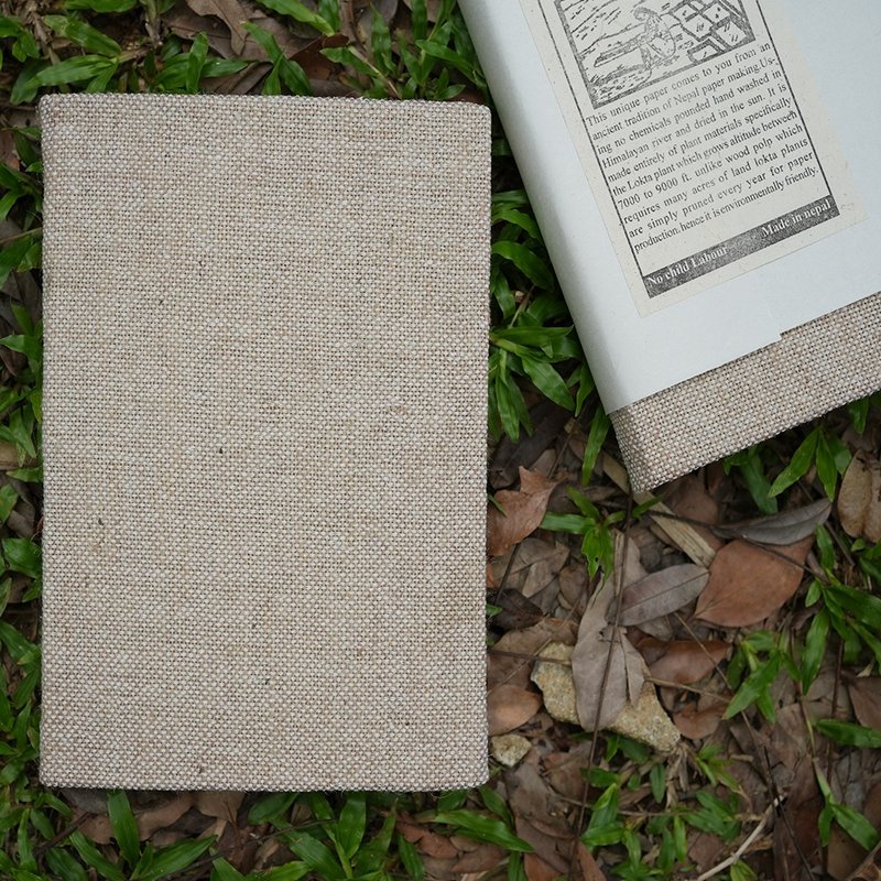 Handmade Bark Fiber Notebook (Hemp Fiber Hardcover)_Fair Trade - Notebooks & Journals - Plants & Flowers Khaki