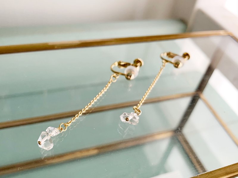 【4月の誕生石】チャンスを引き寄せるハーキマーダイヤモンド・チェーンピアス/イヤリング - 耳環/耳夾/耳骨夾 - 半寶石 透明