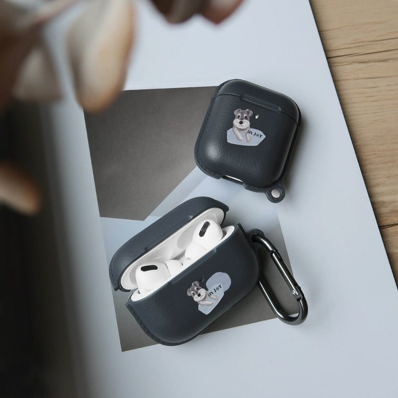AirPods / AirPods Pro 迷你雪納瑞 保護套 TPU收納盒 附掛勾 - AirPods/耳機保護套 - 塑膠 灰色