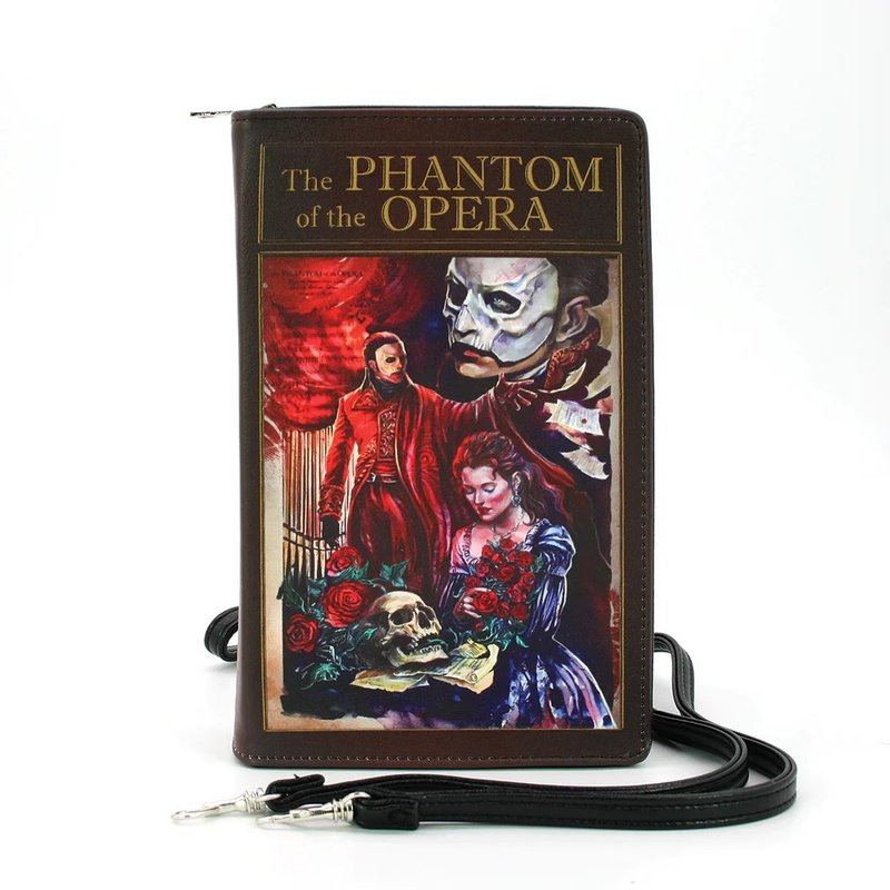 手繪風書本造型歌劇魅影方形斜背包 The Phantom of the Opera - 側背包/斜背包 - 人造皮革 咖啡色