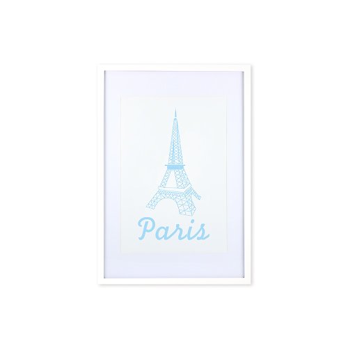 iINDOORS英倫家居 裝飾畫相框 歐風 巴黎鐵塔 藍色 白色框 63x43cm 室內設計 布置