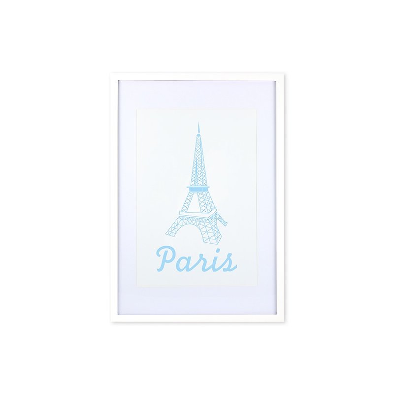 裝飾畫相框 歐風 巴黎鐵塔 藍色 白色框 63x43cm 室內設計 布置 - 相框/畫框 - 木頭 藍色