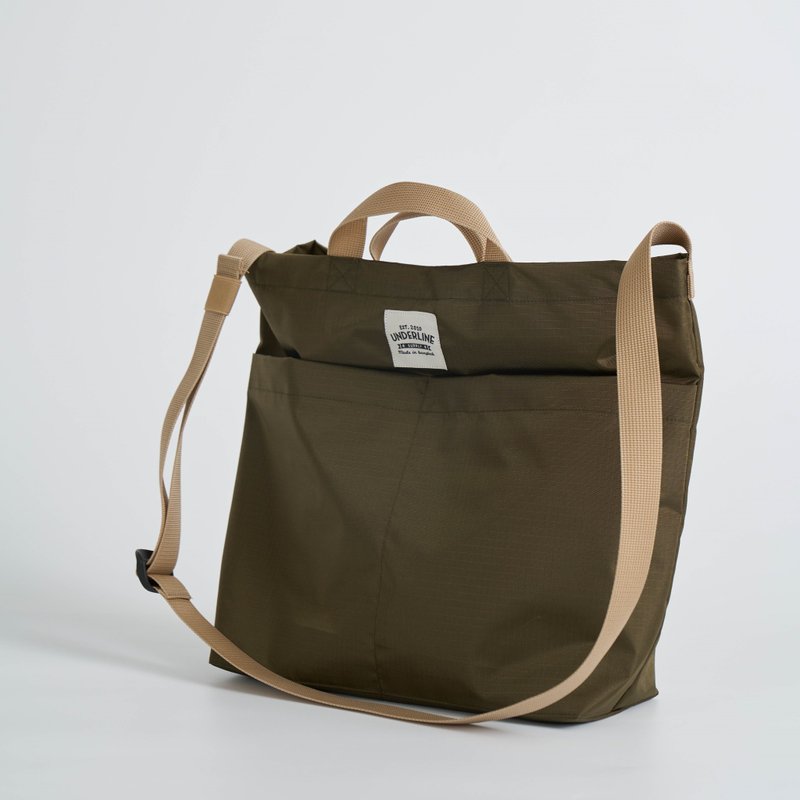 Olive Two Way Messenger Nylon Bag / everyday bag / travel - 側背包/斜背包 - 棉．麻 綠色
