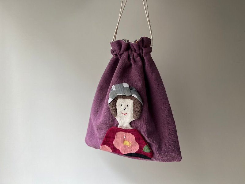 Miss Noriko's tight-fitting bag-purple - Drawstring Bags - Cotton & Hemp 