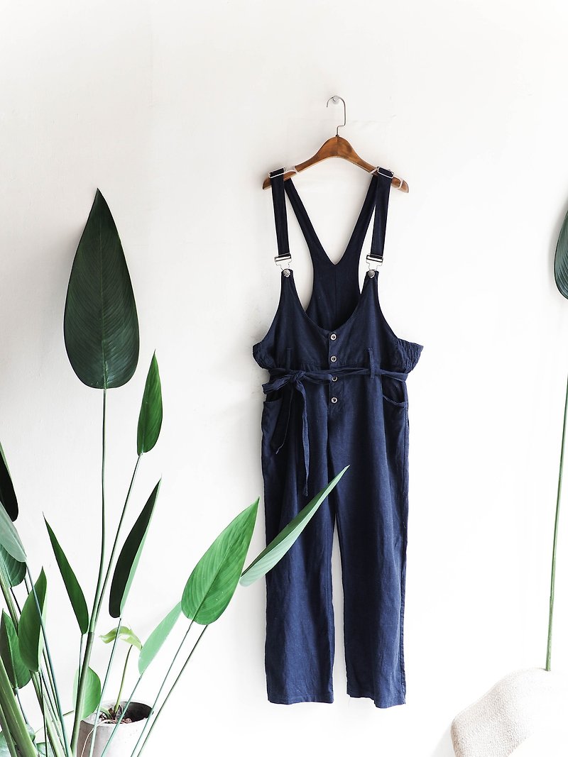River Water Mountain - Miyazaki dark blue ultra-thin pound light time antique seamless cotton sling trousers neutral overalls oversize vintage - Overalls & Jumpsuits - Cotton & Hemp Blue