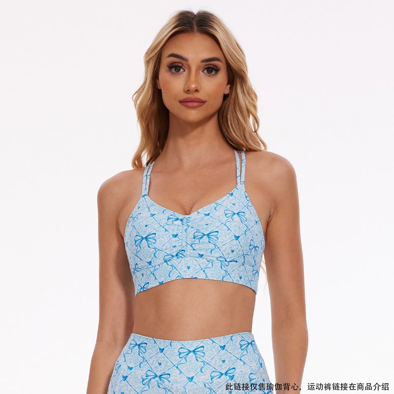 Blue Bow Ribbon Weave Back Sports Bra - Women's Athletic Underwear - Eco-Friendly Materials Blue