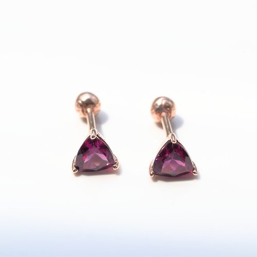 CHARIS GRACE 純14K Trilliant Purple Garnet Piercing 石榴石鎖珠耳環(單個