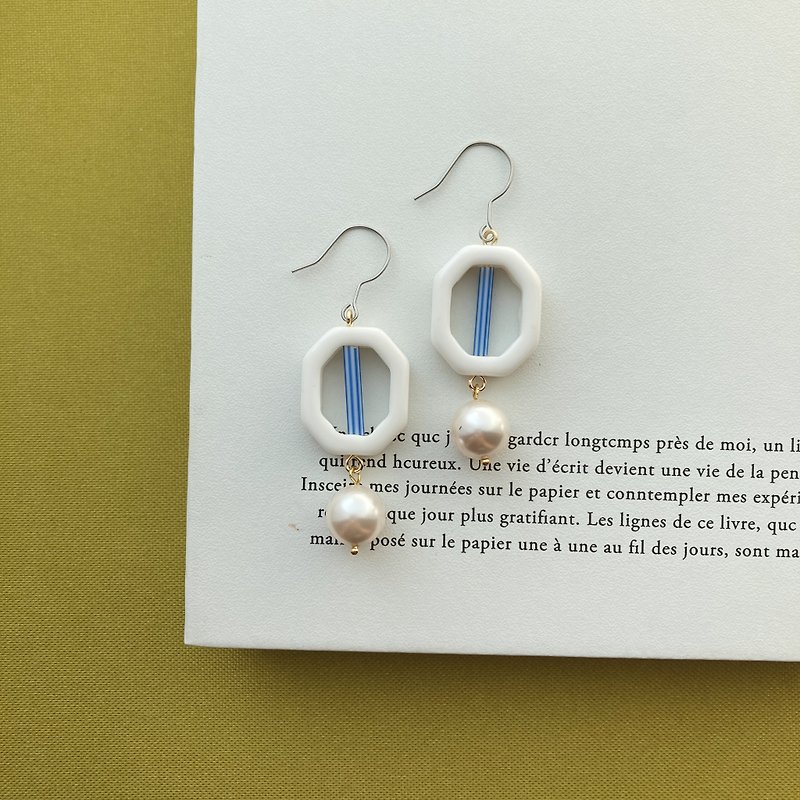 【 遊樂園 】珍珠樹脂耳環 - 耳環/耳夾 - 珍珠 藍色