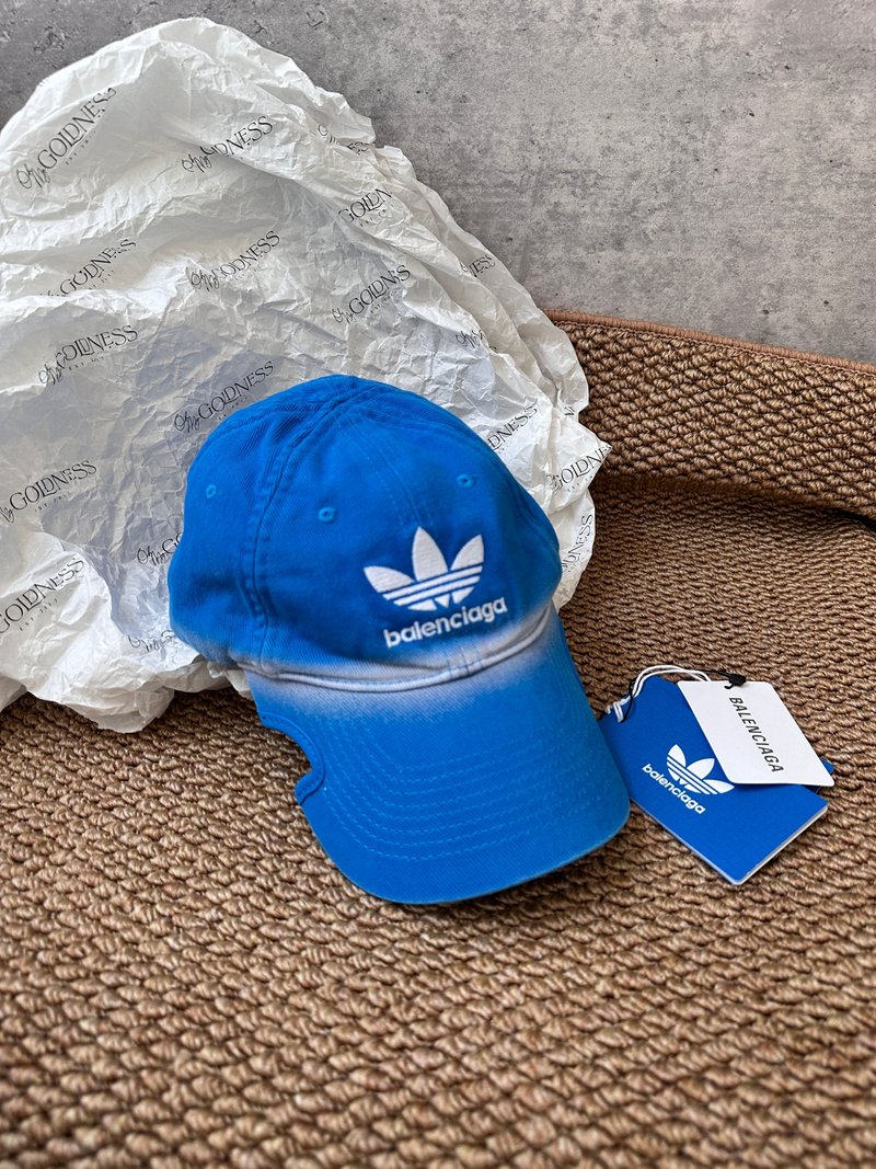 中古品 Balenciaga x adidas 藍色聯名帽 - 帽子 - 棉．麻 藍色
