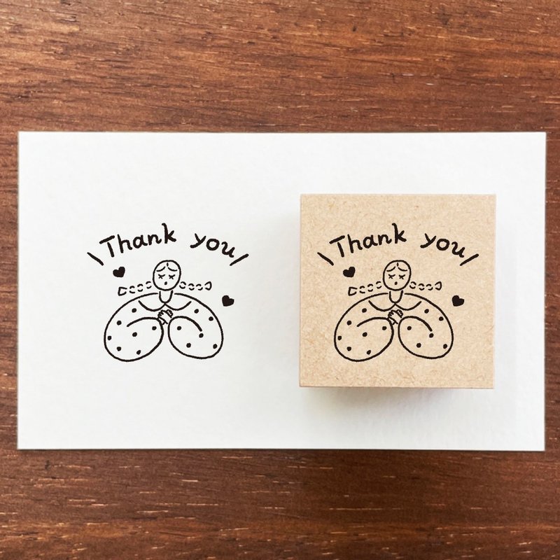 Marl-chan Message Stamp Thank you Rubber Stamp Girl Made in Japan a-160 - Stamps & Stamp Pads - Wood 