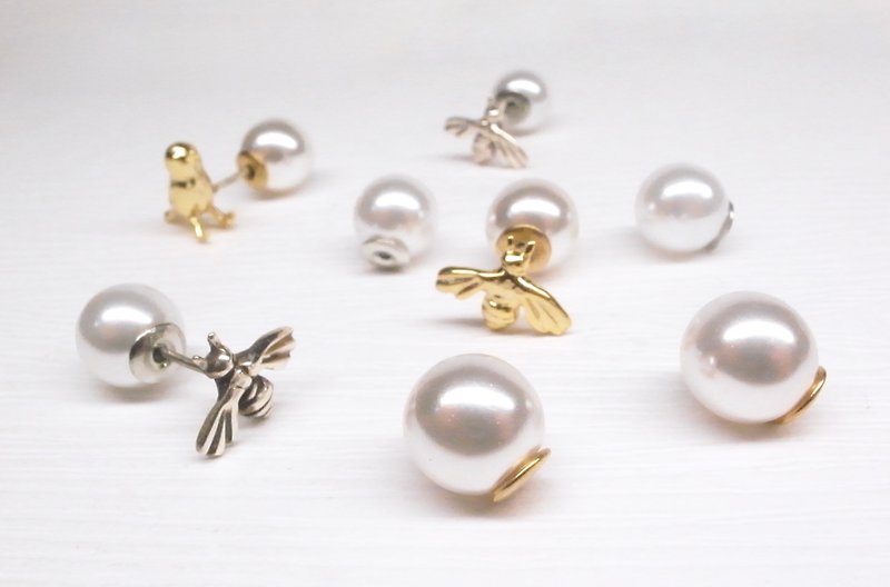 Ermao Silver[Imitation Pearl Earrings] Gold Pair - ต่างหู - พลาสติก 