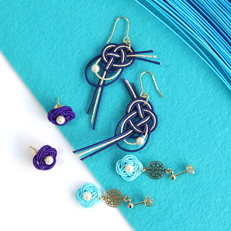 虎氣福袋 / blue / japanese style pierce earring / mizuhiki / japan / accessory - ピアス・イヤリング - シルク・絹 ブルー