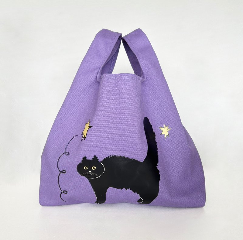 【CINDY CHIEN】Surprised Black Cat Canvas Tote Bag - กระเป๋าถือ - วัสดุอื่นๆ 