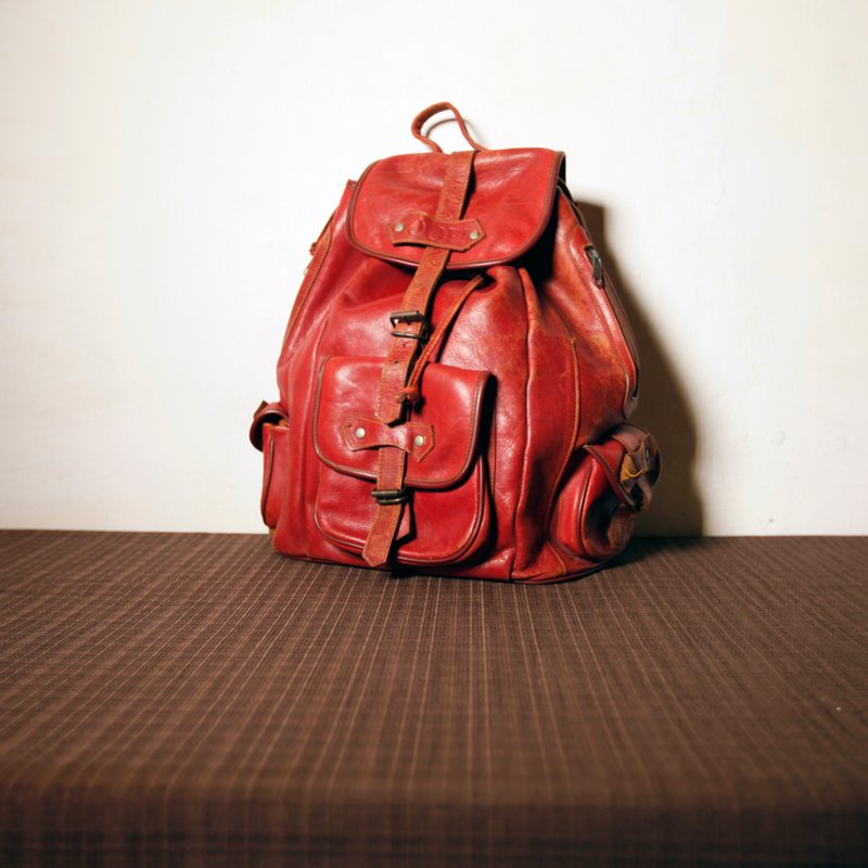 Shika Vintage Bag // JOOP ! 紅棕色皮革大容量後背包 / 骨董包 舊物 牛皮 老件 經典 僅此一件 - 後背包/背包/書包 - 真皮 紅色